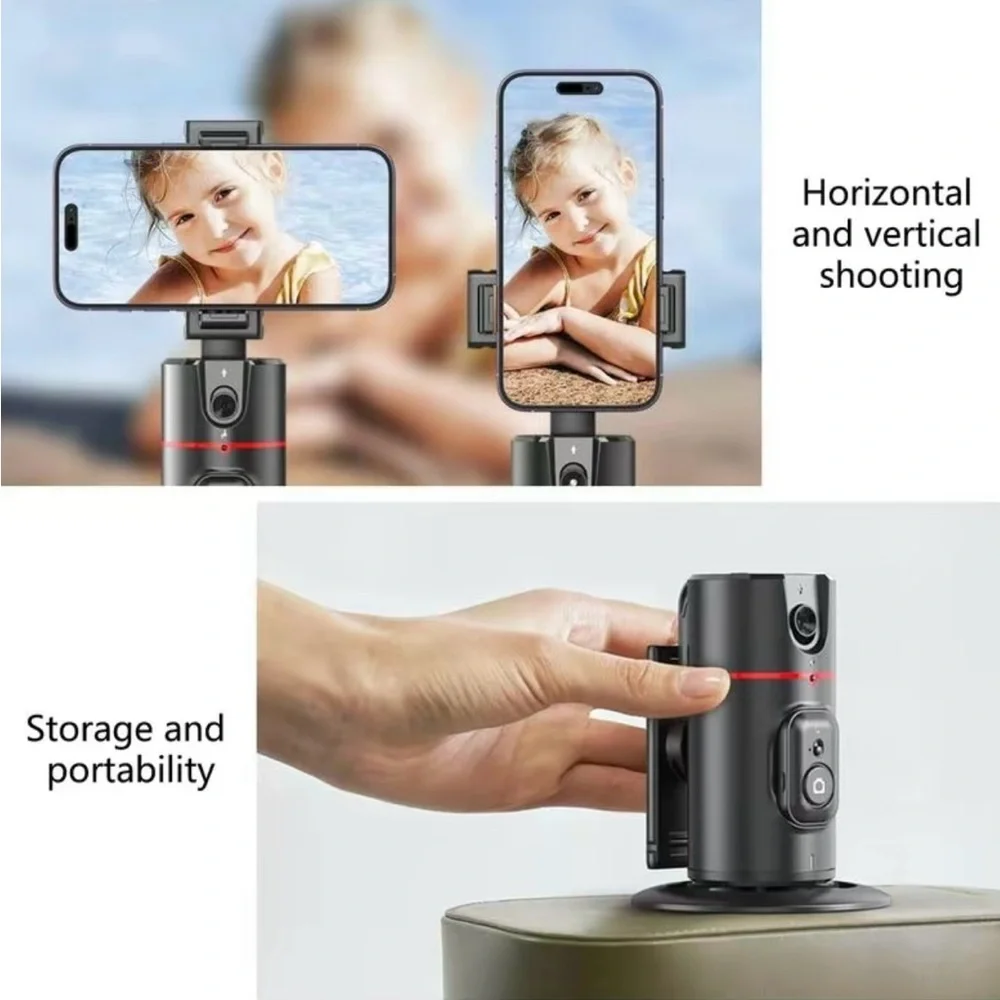 Collapsible auto face tracking no app required 360 rotation camera mount